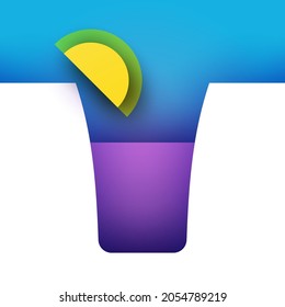 Abstract silhouette of glass with cocktail or juice in trendy minimalistic geometric flat style. Creative colorful composition. Concept for branding menu, cover, flyer, banner. Vector illustration.