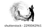 Abstract silhouette of a golf player on white background. Golfer man hits the ball. Vector illustration