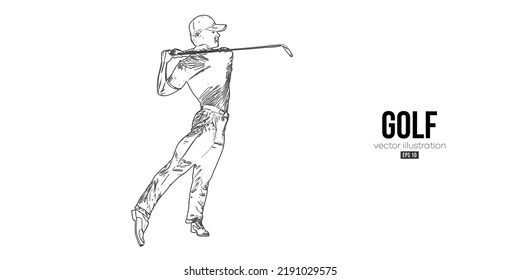 Abstract silhouette of a golf player on white background. Golfer man hits the ball. Vector illustration