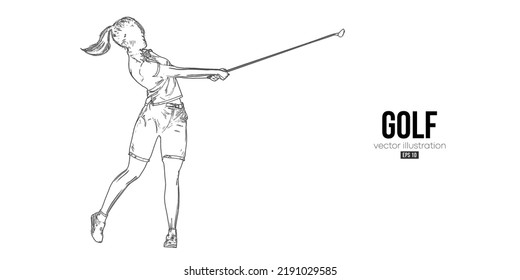 Abstract silhouette of a golf player on white background. Golfer woman hits the ball. Vector illustration