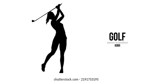 Abstract silhouette of a golf player on white background. Golfer woman hits the ball. Vector illustration