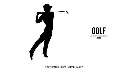 Abstract silhouette of a golf player on white background. Golfer man hits the ball. Vector illustration