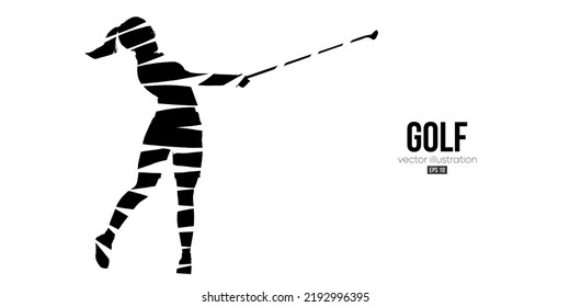 Abstract silhouette of a golf player on white background. Golfer woman hits the ball. Vector illustration