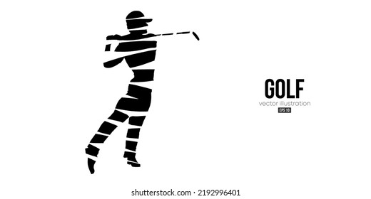 Abstract silhouette of a golf player on white background. Golfer man hits the ball. Vector illustration