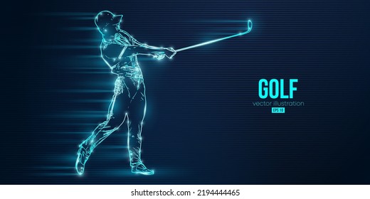 Abstract silhouette of a golf player on blue background. Golfer man hits the ball. Vector illustration