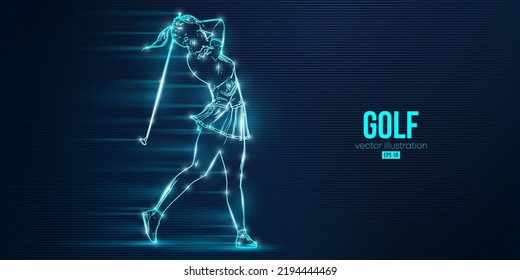 Abstract silhouette of a golf player on blue background. Golfer woman hits the ball. Vector illustration