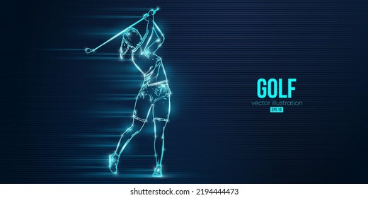 Abstract silhouette of a golf player on blue background. Golfer woman hits the ball. Vector illustration