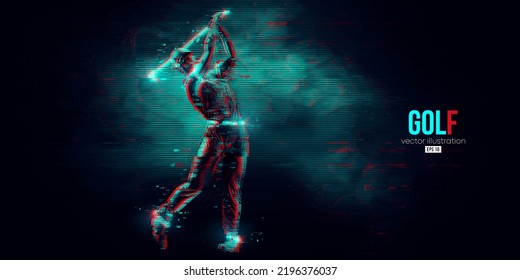 Abstract silhouette of a golf player on blue background. Golfer man hits the ball. Vector illustration