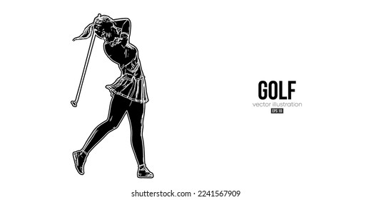 Abstract silhouette of a golf player on white background. Golfer woman hits the ball. Vector illustration