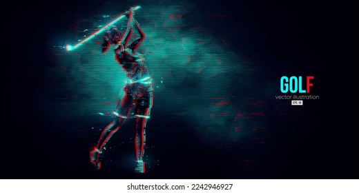 Abstract silhouette of a golf player on blue background. Golfer woman hits the ball. Vector illustration