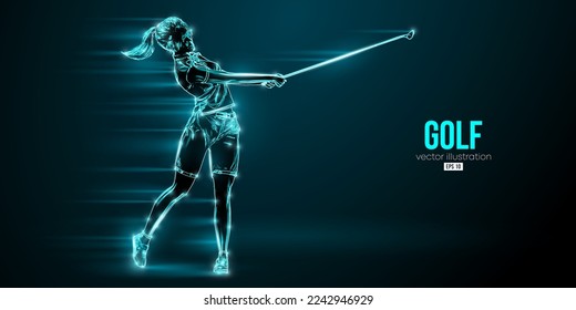 Abstract silhouette of a golf player on blue background. Golfer woman hits the ball. Vector illustration