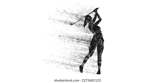 Abstract silhouette of a golf player on white background. Golfer woman hits the ball. Vector illustration