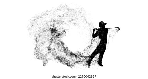 Abstract silhouette of a golf player on white background. Golfer man hits the ball. Vector illustration