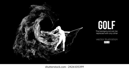 Abstract silhouette of a golf player on black background. Golfer man hits the ball. Vector illustration
