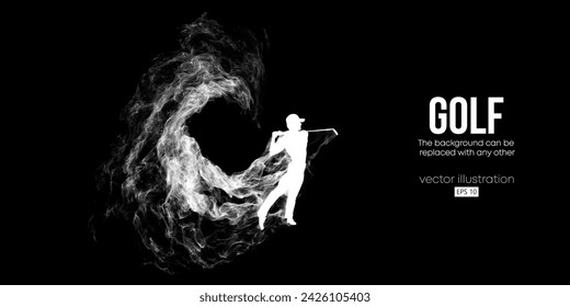 Abstract silhouette of a golf player on black background. Golfer man hits the ball. Vector illustration