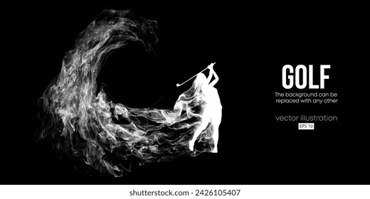 Abstract silhouette of a golf player on black background. Golfer man hits the ball. Vector illustration