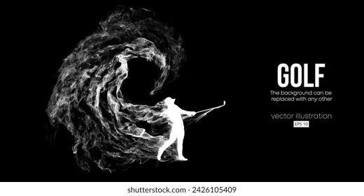 Abstract silhouette of a golf player on black background. Golfer man hits the ball. Vector illustration