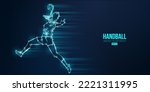 Abstract silhouette of a handball player on blue background. Handball player woman are throws the ball. Vector illustration