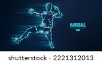 Abstract silhouette of a handball player on blue background. Handball player man are throws the ball. Vector illustration
