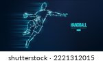 Abstract silhouette of a handball player on blue background. Handball player man are throws the ball. Vector illustration