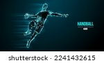 Abstract silhouette of a handball player on blue background. Handball player man are throws the ball. Vector illustration