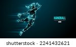 Abstract silhouette of a handball player on blue background. Handball player woman are throws the ball. Vector illustration
