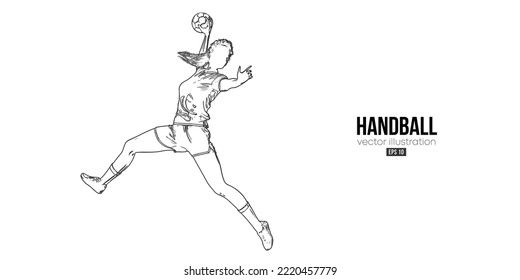 Abstrakte Silhouette eines Handballspielers auf weißem Hintergrund. Handballspielerin Frau wirft den Ball. Vektorgrafik