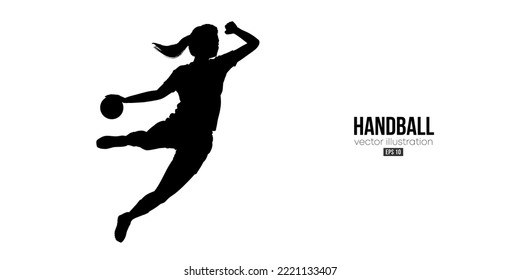 Silueta abstracta de un jugador de balonmano sobre fondo blanco. La jugadora de balonmano lanza la pelota. Ilustración del vector