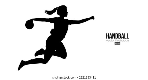 Abstrakte Silhouette eines Handballspielers auf weißem Hintergrund. Handballspielerin Frau wirft den Ball. Vektorgrafik