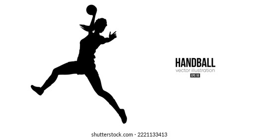 Abstract silhouette of a handball player on white background. Handball player woman are throws the ball. Vector illustration