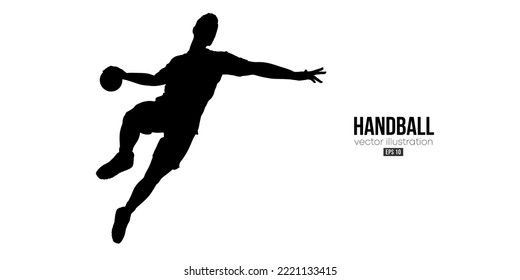 Abstract silhouette of a handball player on white background. Handball player man are throws the ball. Vector illustration