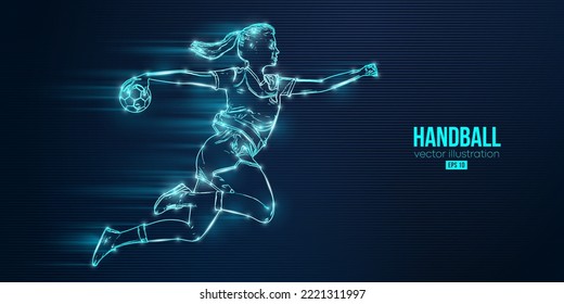 Abstract silhouette of a handball player on blue background. Handball player woman are throws the ball. Vector illustration