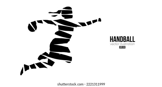 Abstract silhouette of a handball player on white background. Handball player woman are throws the ball. Vector illustration