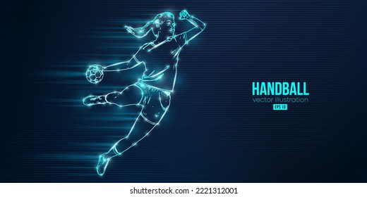 Abstract silhouette of a handball player on blue background. Handball player woman are throws the ball. Vector illustration