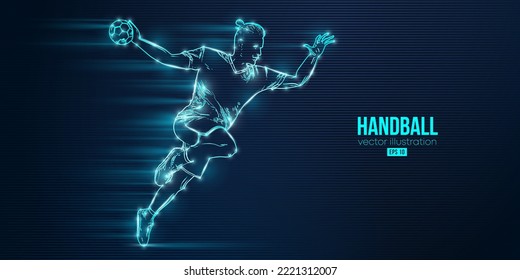 Abstract silhouette of a handball player on blue background. Handball player man are throws the ball. Vector illustration