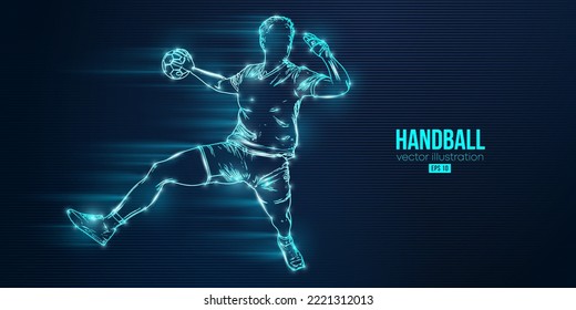 Abstrakte Silhouette eines Handballspielers auf blauem Hintergrund. Handballspieler Mann wirft den Ball. Vektorgrafik