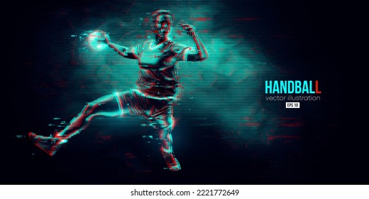 Abstrakte Silhouette eines Handballspielers auf schwarzem Hintergrund. Handballspieler Mann wirft den Ball. Vektorgrafik