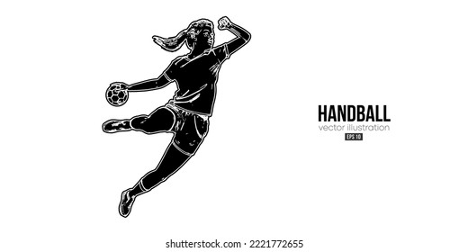 Abstract silhouette of a handball player on white background. Handball player woman are throws the ball. Vector illustration