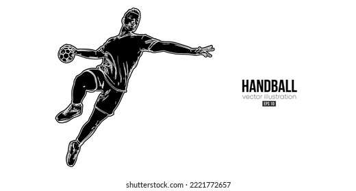 Abstrakte Silhouette eines Handballspielers auf weißem Hintergrund. Handballspieler Mann wirft den Ball. Vektorgrafik