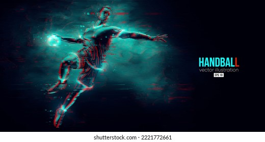 Abstract silhouette of a handball player on black background. Handball player man are throws the ball. Vector illustration