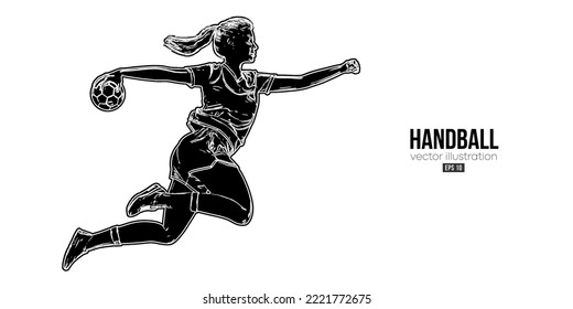 Abstrakte Silhouette eines Handballspielers auf weißem Hintergrund. Handballspielerin Frau wirft den Ball. Vektorgrafik