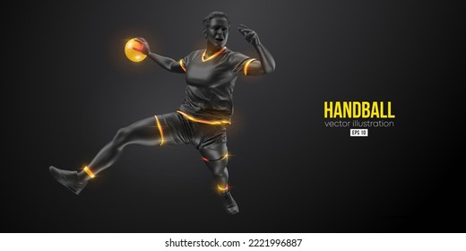 Abstract silhouette of a handball player on black background. Handball player man are throws the ball. Vector illustration