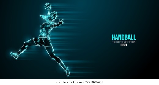 Abstract silhouette of a handball player on black background. Handball player woman are throws the ball. Vector illustration