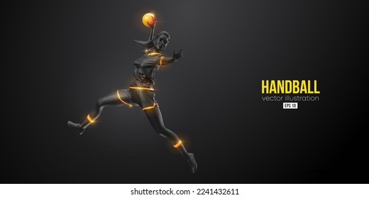 Abstract silhouette of a handball player on black background. Handball player woman are throws the ball. Vector illustration