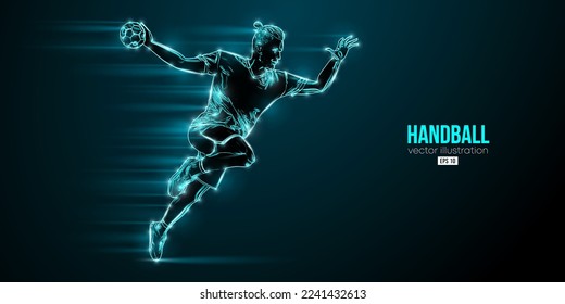 Abstract silhouette of a handball player on blue background. Handball player man are throws the ball. Vector illustration