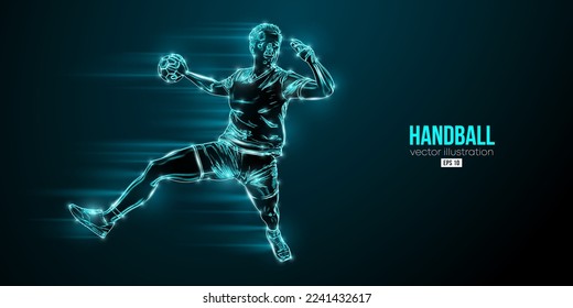 Abstract silhouette of a handball player on blue background. Handball player man are throws the ball. Vector illustration