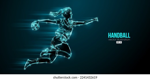 Abstract silhouette of a handball player on blue background. Handball player woman are throws the ball. Vector illustration