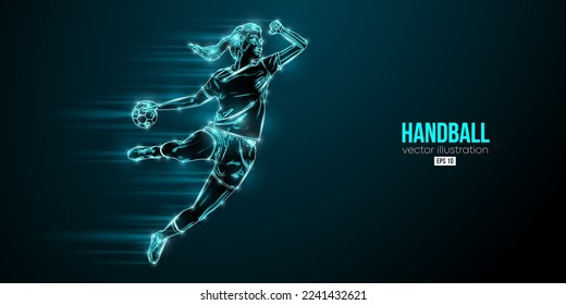 Abstract silhouette of a handball player on blue background. Handball player woman are throws the ball. Vector illustration