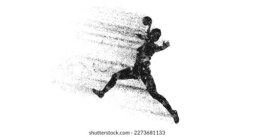 Abstract silhouette of a handball player on white background. Handball player woman are throws the ball. Vector illustration