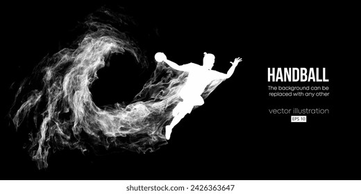 Abstract silhouette of a handball player on black background. Handball player man are throws the ball. Vector illustration